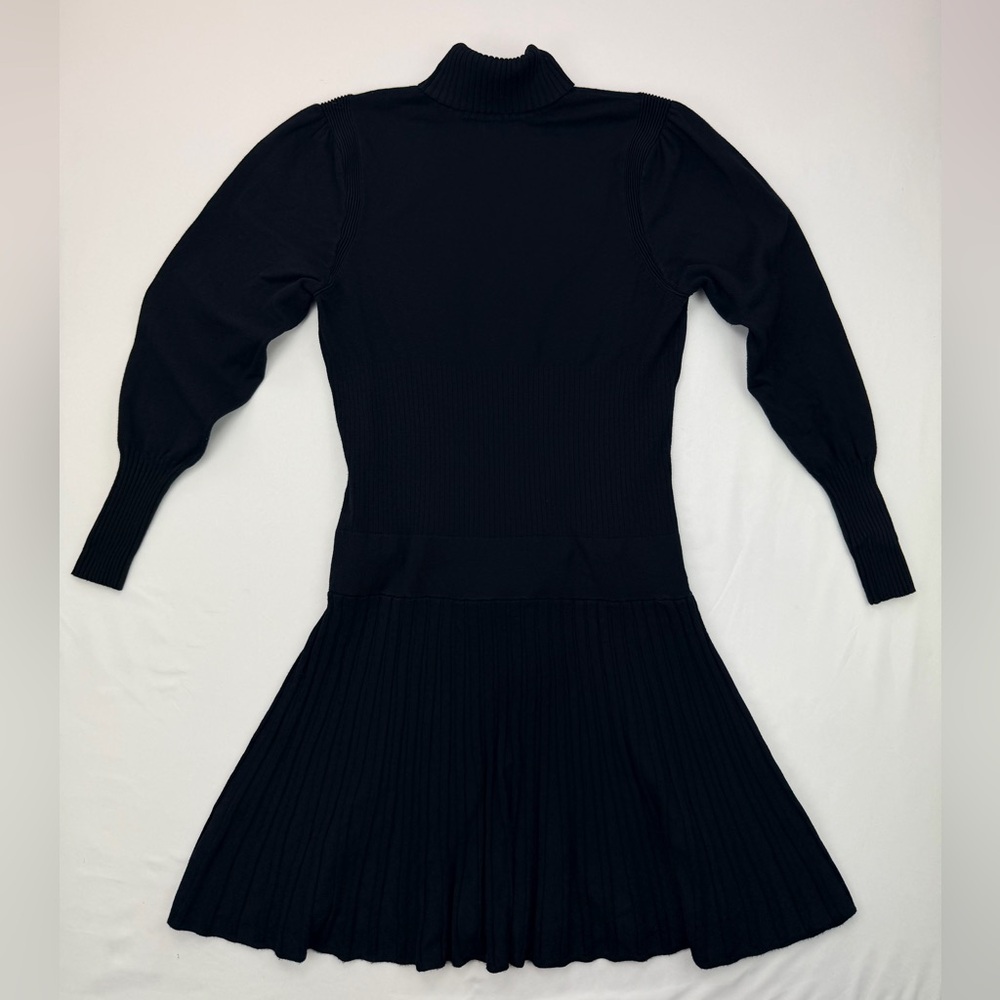 2000s Venus Drop Waist Micro Pleat Turtle Neck Grommets Tie Sweater Dress XL - Picture 10 of 16